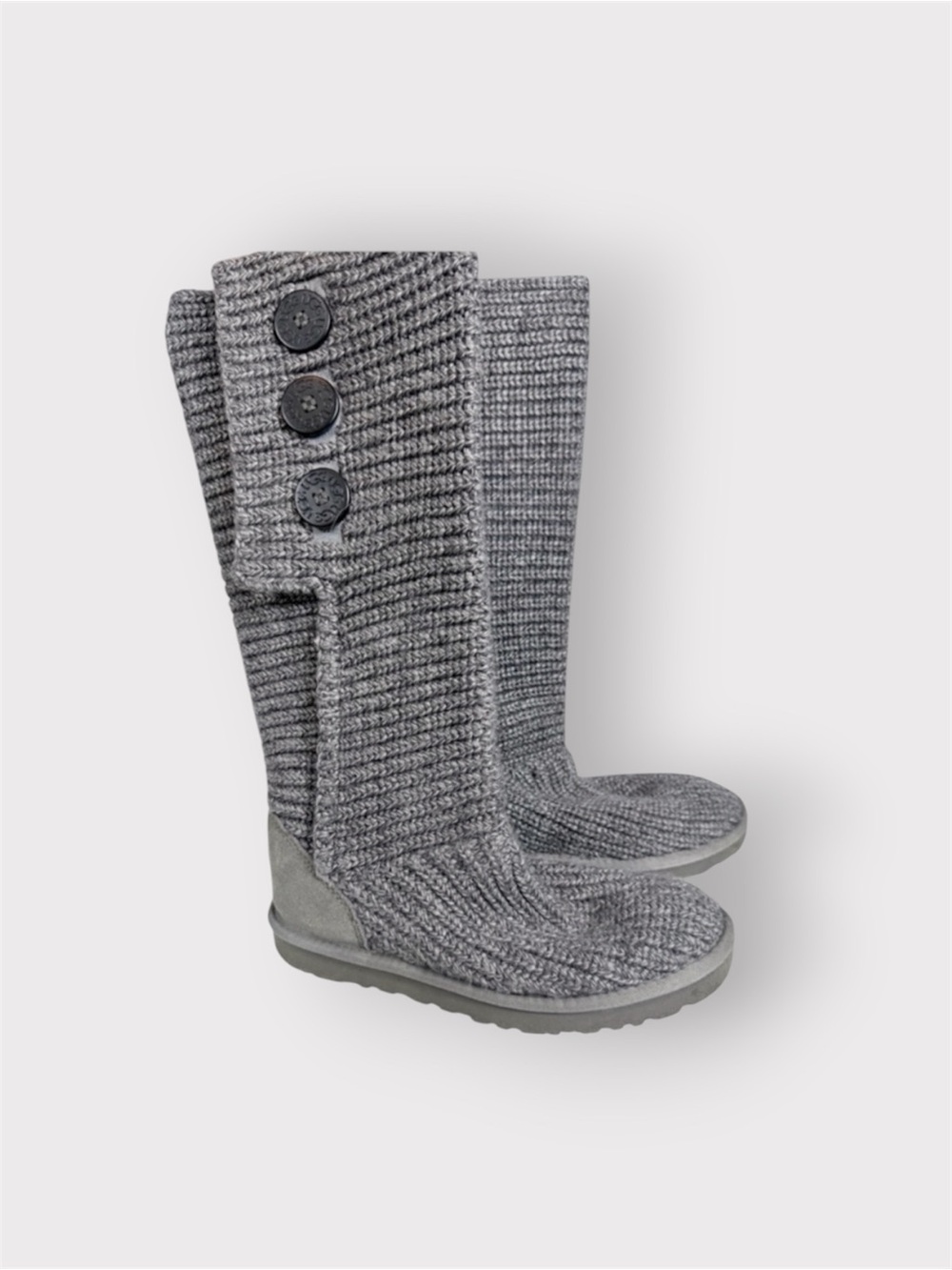 UGG Australia grey Cardy cable knit large button slouchy boots size 8